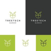 Tree tech logo icon flat design template vector