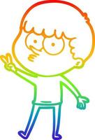 rainbow gradient line drawing cartoon curious boy dancing vector