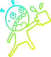 cold gradient line drawing cartoon man who has drunk too much coffee vector