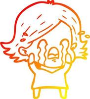 warm gradient line drawing cartoon woman crying vector