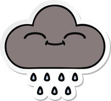 sticker of a cute cartoon storm rain cloud vector