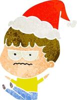 retro cartoon of a annoyed man wearing santa hat vector