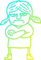 cold gradient line drawing cartoon grumpy girl vector