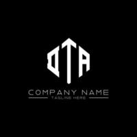 DTA letter logo design with polygon shape. DTA polygon and cube shape logo design. DTA hexagon vector logo template white and black colors. DTA monogram, business and real estate logo.