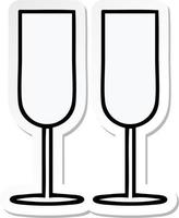 sticker of a cute cartoon champagne flutes vector