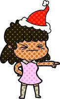 comic book style illustration of a woman wearing santa hat vector