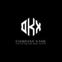 DKX letter logo design with polygon shape. DKX polygon and cube shape logo design. DKX hexagon vector logo template white and black colors. DKX monogram, business and real estate logo.