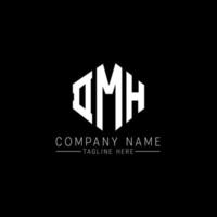 DMH letter logo design with polygon shape. DMH polygon and cube shape logo design. DMH hexagon vector logo template white and black colors. DMH monogram, business and real estate logo.