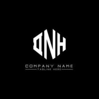 DNH letter logo design with polygon shape. DNH polygon and cube shape logo design. DNH hexagon vector logo template white and black colors. DNH monogram, business and real estate logo.