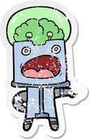 distressed sticker of a cartoon robot vector