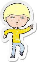 retro distressed sticker of a cartoon annoyed man vector