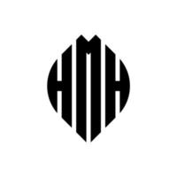 HMH circle letter logo design with circle and ellipse shape. HMH ellipse letters with typographic style. The three initials form a circle logo. HMH Circle Emblem Abstract Monogram Letter Mark Vector. vector