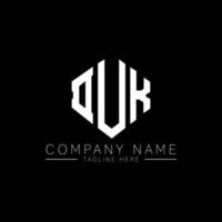 DUK letter logo design with polygon shape. DUK polygon and cube shape logo design. DUK hexagon vector logo template white and black colors. DUK monogram, business and real estate logo.