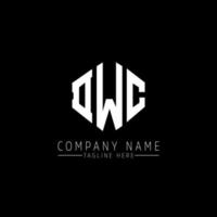 DWC letter logo design with polygon shape. DWC polygon and cube shape logo design. DWC hexagon vector logo template white and black colors. DWC monogram, business and real estate logo.