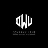 DWU letter logo design with polygon shape. DWU polygon and cube shape logo design. DWU hexagon vector logo template white and black colors. DWU monogram, business and real estate logo.