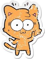 distressed sticker of a cartoon surprised cat vector