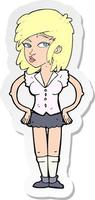 sticker of a cartoon pretty woman with hands on hips vector