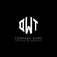 DWT letter logo design with polygon shape. DWT polygon and cube shape logo design. DWT hexagon vector logo template white and black colors. DWT monogram, business and real estate logo.