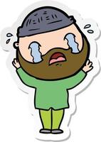 sticker of a cartoon bearded man crying vector