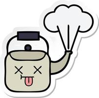 sticker of a cute cartoon steaming kettle vector