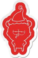 bored bear cartoon  sticker of a wearing santa hat vector