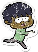 distressed sticker of a cartoon exhausted boy vector