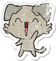 distressed sticker of a happy little dog cartoon vector