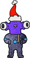 friendly textured cartoon of a alien wearing santa hat vector