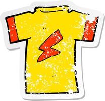 retro distressed sticker of a cartoon t shirt with lightning bolt vector