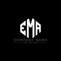 EMA letter logo design with polygon shape. EMA polygon and cube shape logo design. EMA hexagon vector logo template white and black colors. EMA monogram, business and real estate logo.