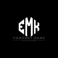 EMK letter logo design with polygon shape. EMK polygon and cube shape logo design. EMK hexagon vector logo template white and black colors. EMK monogram, business and real estate logo.