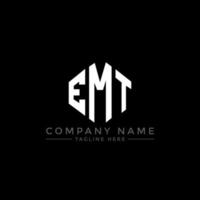 EMT letter logo design with polygon shape. EMT polygon and cube shape logo design. EMT hexagon vector logo template white and black colors. EMT monogram, business and real estate logo.