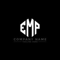 EMP letter logo design with polygon shape. EMP polygon and cube shape logo design. EMP hexagon vector logo template white and black colors. EMP monogram, business and real estate logo.