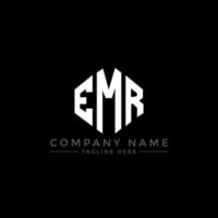 EMR letter logo design with polygon shape. EMR polygon and cube shape logo design. EMR hexagon vector logo template white and black colors. EMR monogram, business and real estate logo.