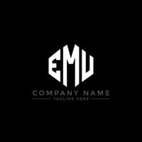 EMU letter logo design with polygon shape. EMU polygon and cube shape logo design. EMU hexagon vector logo template white and black colors. EMU monogram, business and real estate logo.