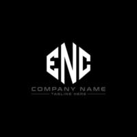 ENC letter logo design with polygon shape. ENC polygon and cube shape logo design. ENC hexagon vector logo template white and black colors. ENC monogram, business and real estate logo.