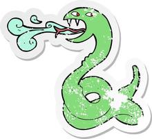 retro distressed sticker of a cartoon hissing snake vector