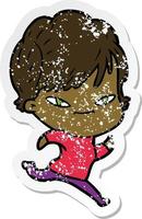 distressed sticker of a cartoon happy woman vector