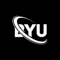 logotipo de byu. carta byu. diseño del logotipo de la letra byu. logotipo de las iniciales byu vinculado con el círculo y el logotipo del monograma en mayúsculas. tipografía byu para tecnología, negocios y marca inmobiliaria. vector
