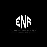 ENR letter logo design with polygon shape. ENR polygon and cube shape logo design. ENR hexagon vector logo template white and black colors. ENR monogram, business and real estate logo.