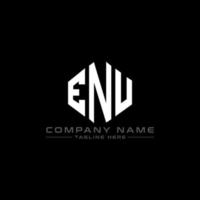 ENU letter logo design with polygon shape. ENU polygon and cube shape logo design. ENU hexagon vector logo template white and black colors. ENU monogram, business and real estate logo.