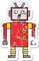 distressed sticker of a cute cartoon crazy robot vector