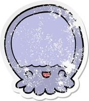 distressed sticker of a cartoon jellyfish vector