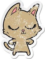 distressed sticker of a calm cartoon cat vector