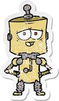 distressed sticker of a cartoon robot vector