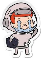 sticker of a cartoon crying astronaut vector