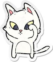 distressed sticker of a confused cartoon cat vector