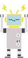 flat color retro cartoon crying robot vector