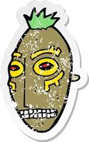retro distressed sticker of a cartoon tribal mask vector