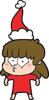 line drawing of a whistling girl wearing santa hat vector